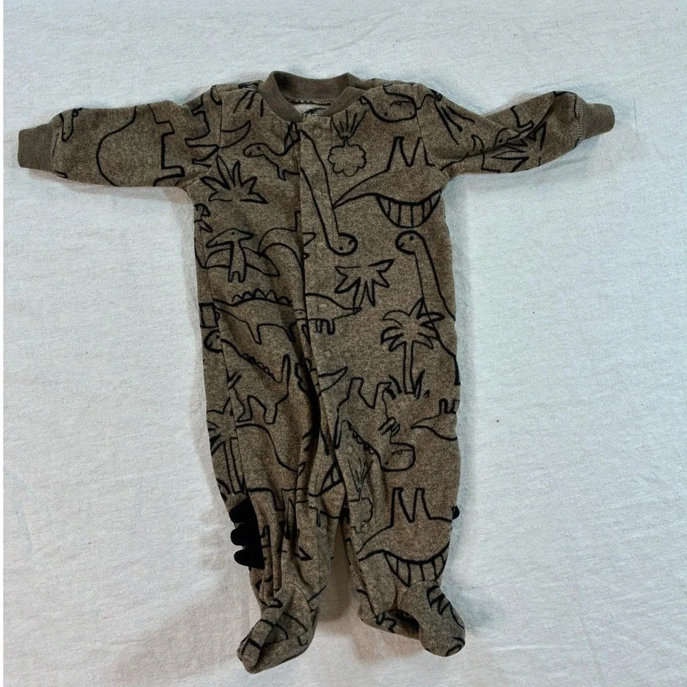 Carter's Kids Dinosaur Footed Sleeper Size 3M Brown Fleece Snap Front A91